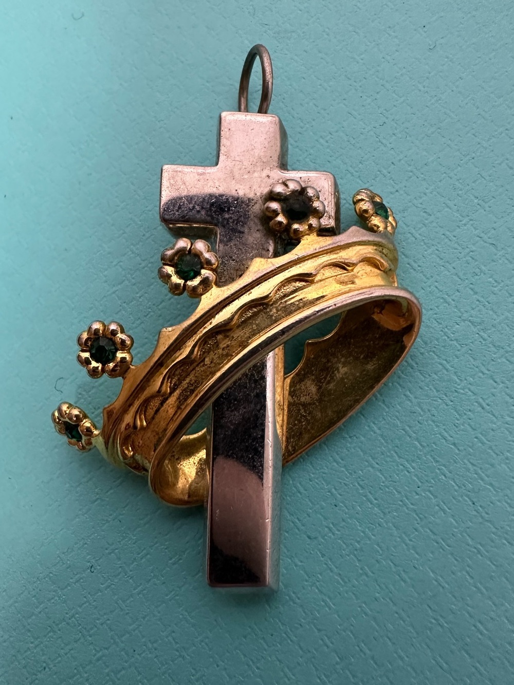 Vintage 925 Sterling Ann Hand Cross And Crown Necklace Pendant